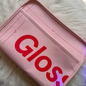 Glossier Pink and Red makeup bag